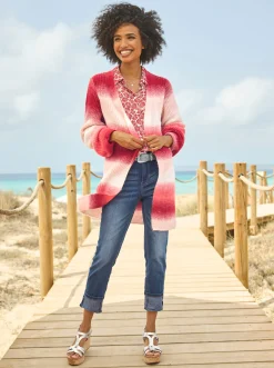 Strickjacken|heine Strickjacke mit Farbverlauf rot-ecru-gemustert