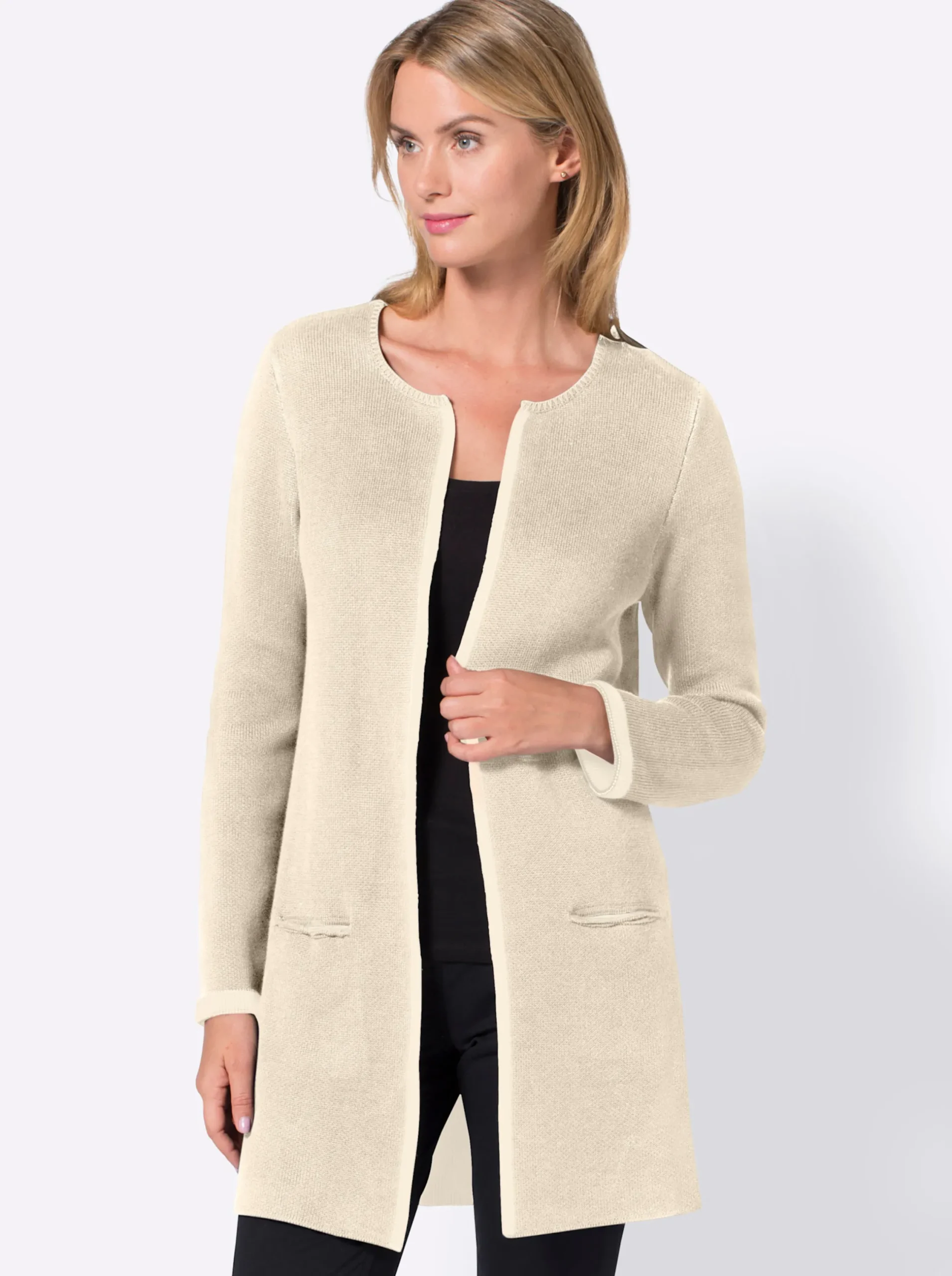 Strickjacken| Strickjacke mit fixiertem Ärmelaufschlag beige-ecru