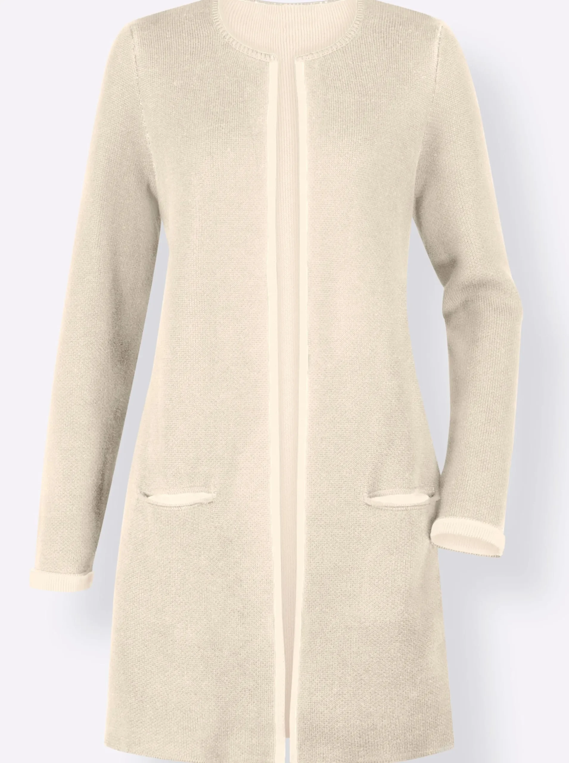 Strickjacken| Strickjacke mit fixiertem Ärmelaufschlag beige-ecru