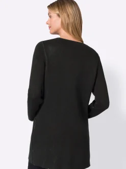 Strickjacken| Strickjacke mit fixiertem Ärmelaufschlag schwarz-ecru
