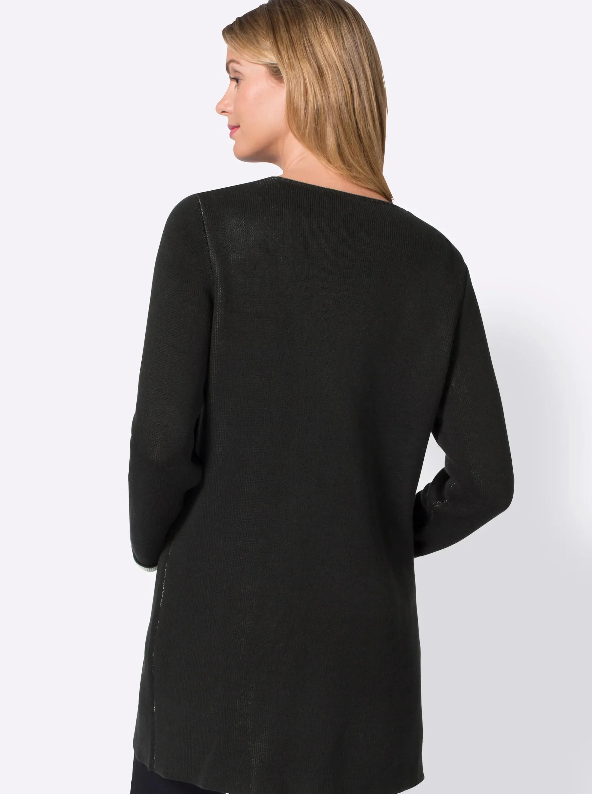 Strickjacken| Strickjacke mit fixiertem Ärmelaufschlag schwarz-ecru