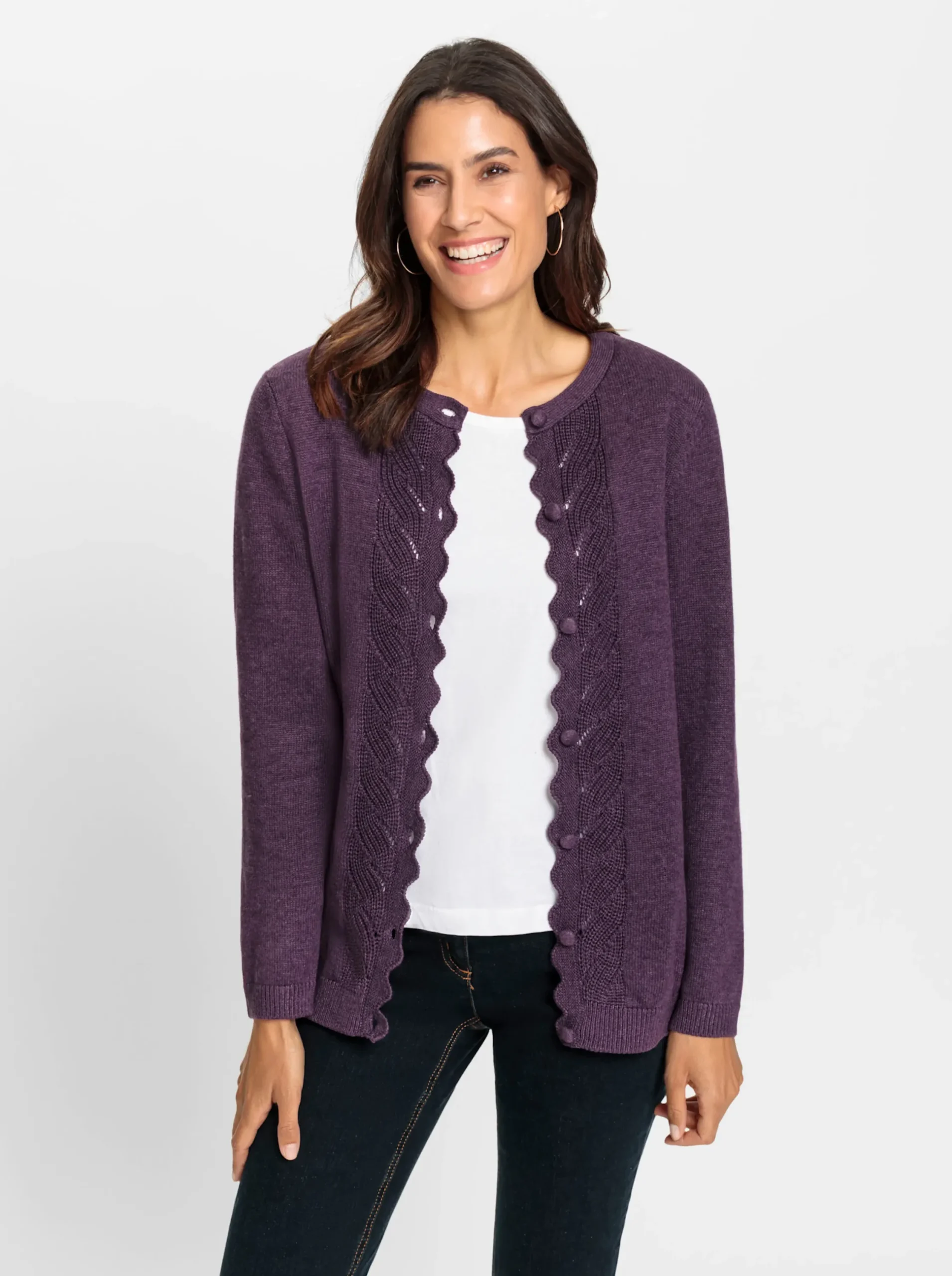 Strickjacken| Strickjacke mit gebogter Knopfleiste traube-meliert