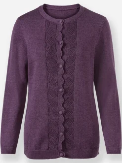 Strickjacken| Strickjacke mit gebogter Knopfleiste traube-meliert