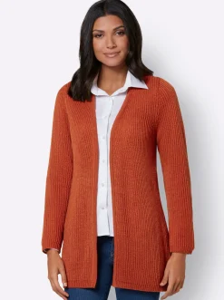 Basics| Strickjacke mit gerippten Abschlüssen rostrot