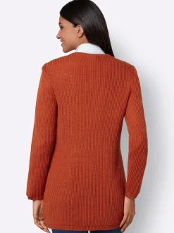 Basics| Strickjacke mit gerippten Abschlüssen rostrot