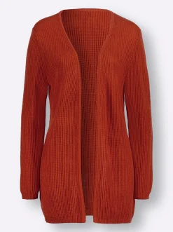 Basics| Strickjacke mit gerippten Abschlüssen rostrot