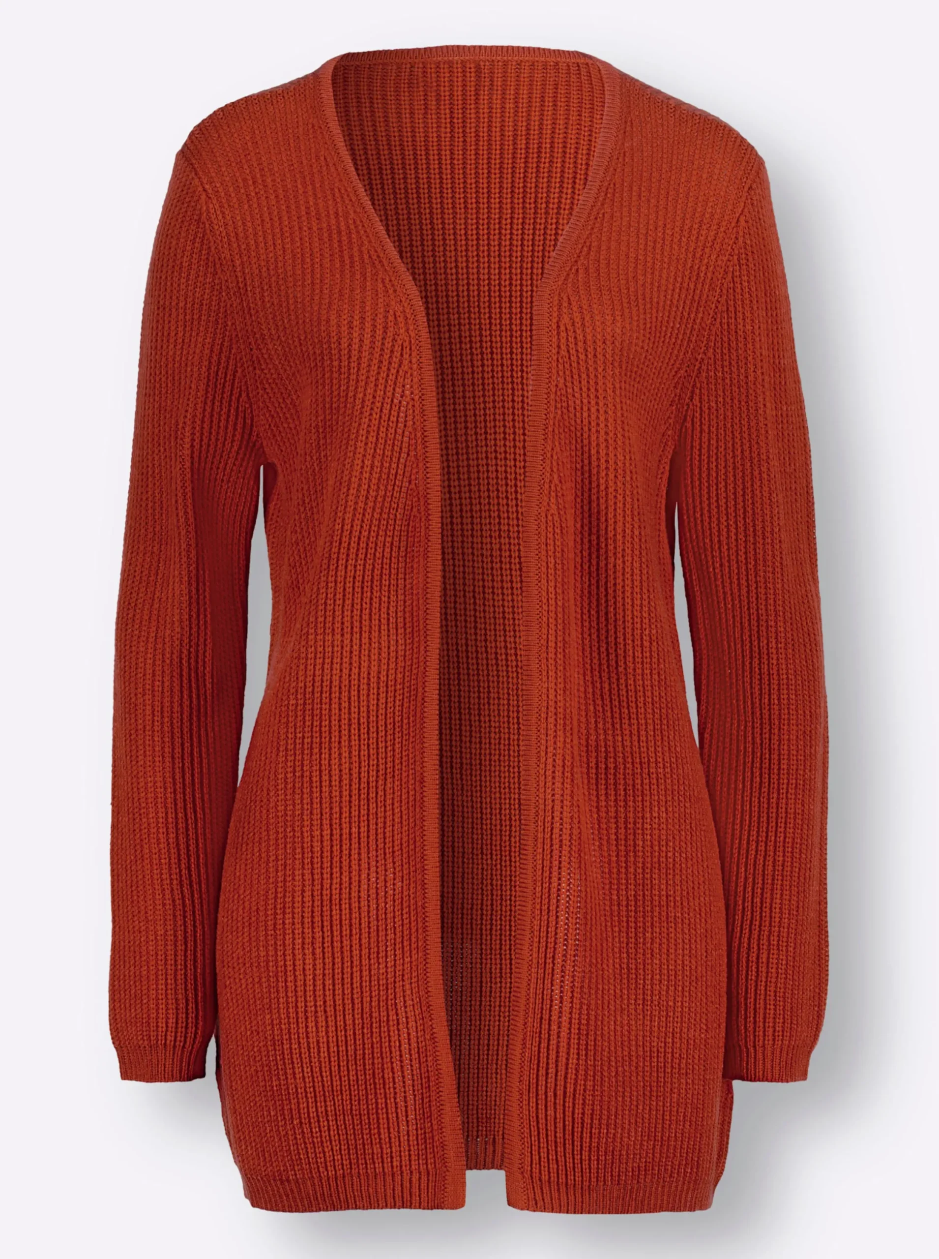 Basics| Strickjacke mit gerippten Abschlüssen rostrot