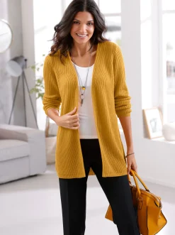 Strickjacken| Strickjacke mit gerippten Abschlüssen ocker