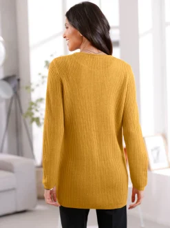 Strickjacken| Strickjacke mit gerippten Abschlüssen ocker