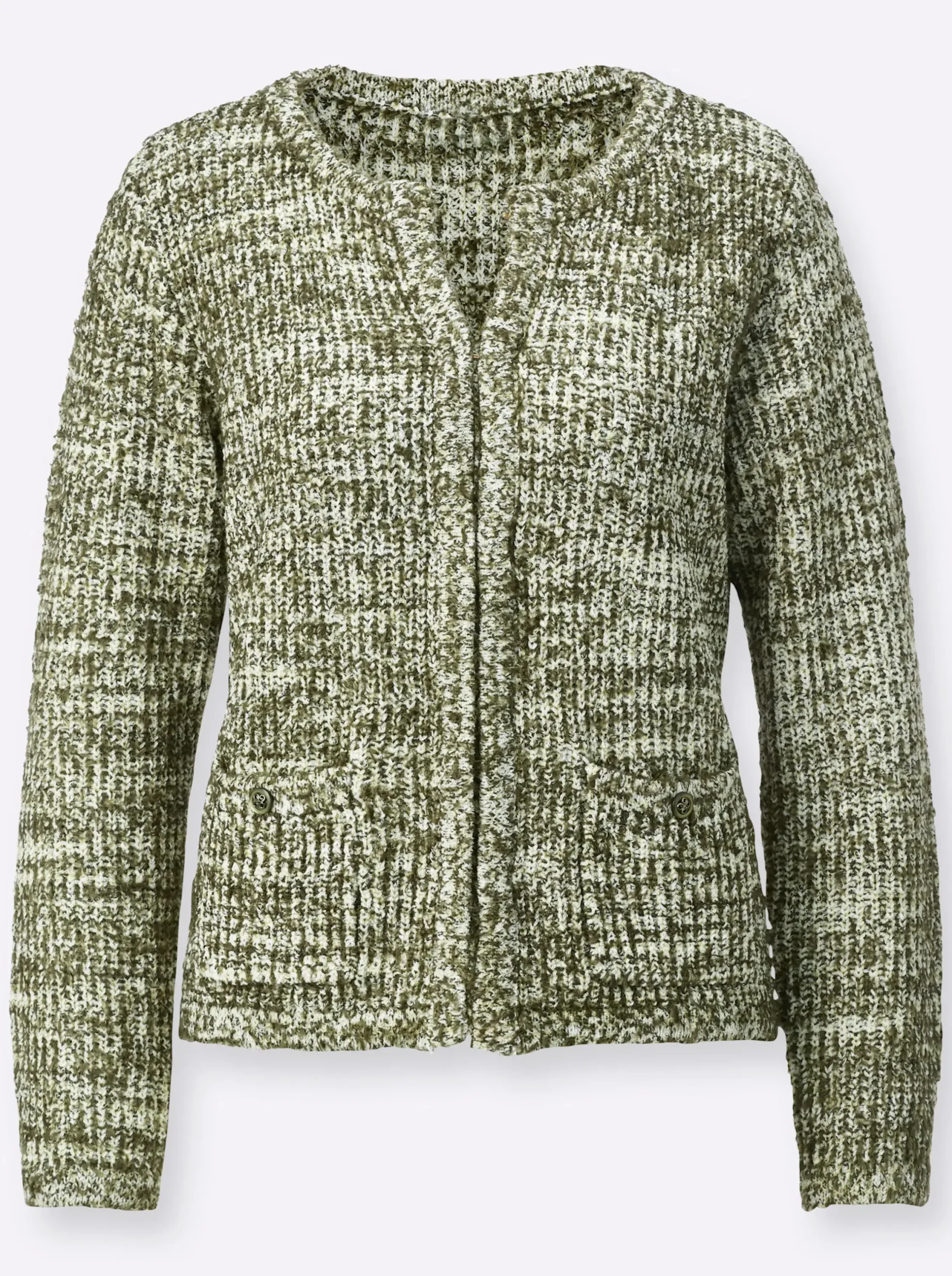 Strickjacken| Strickjacke mit Hakenverschluss ecru-khaki-gemustert