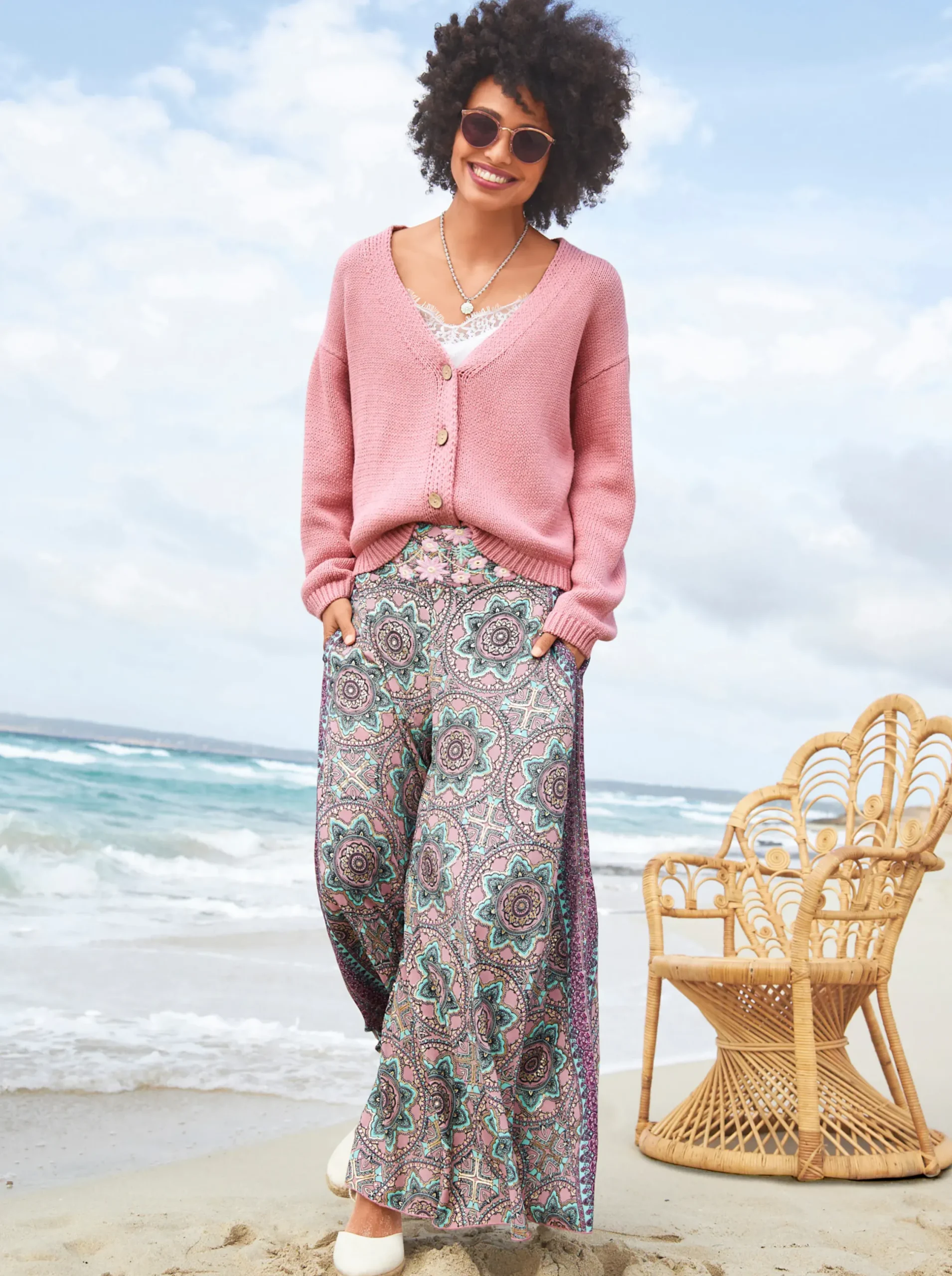 Strandmode|Strickjacken|heine Strickjacke mit Knöpfen in Holz-Optik rosé