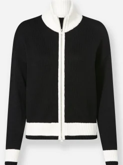 Strickjacken|heine Strickjacke mit Kontrast-Akzenten schwarz-ecru-gemustert