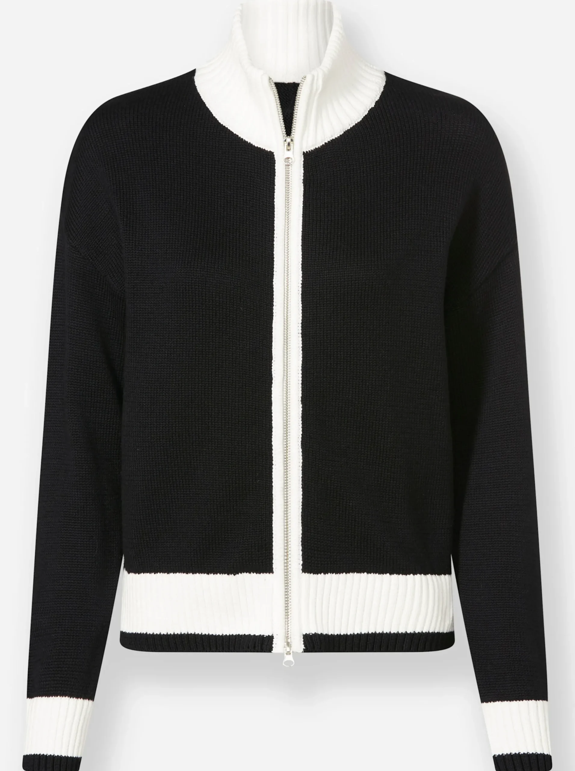 Strickjacken|heine Strickjacke mit Kontrast-Akzenten schwarz-ecru-gemustert
