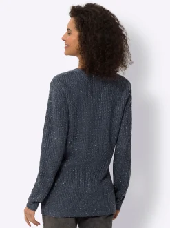 Strickjacken|heine Strickjacke mit Pailletten rauchblau
