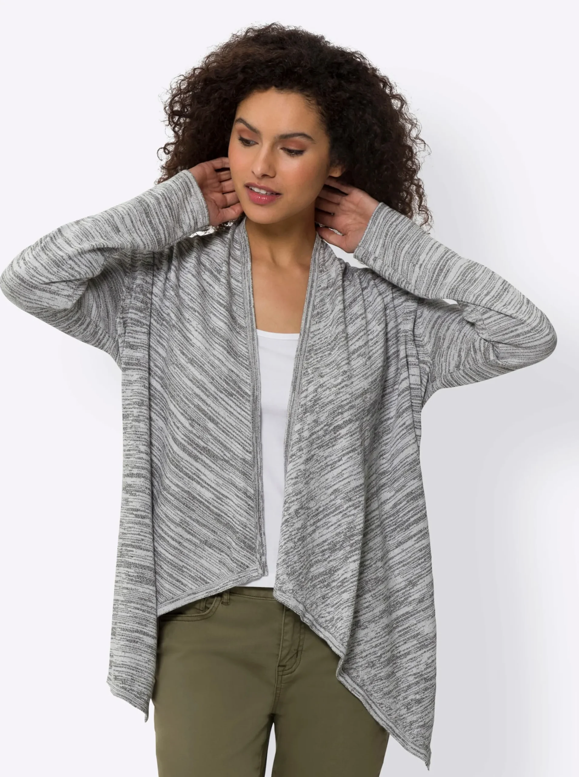 Strickjacken|heine Strickjacke mit Schalkragen grau-meliert