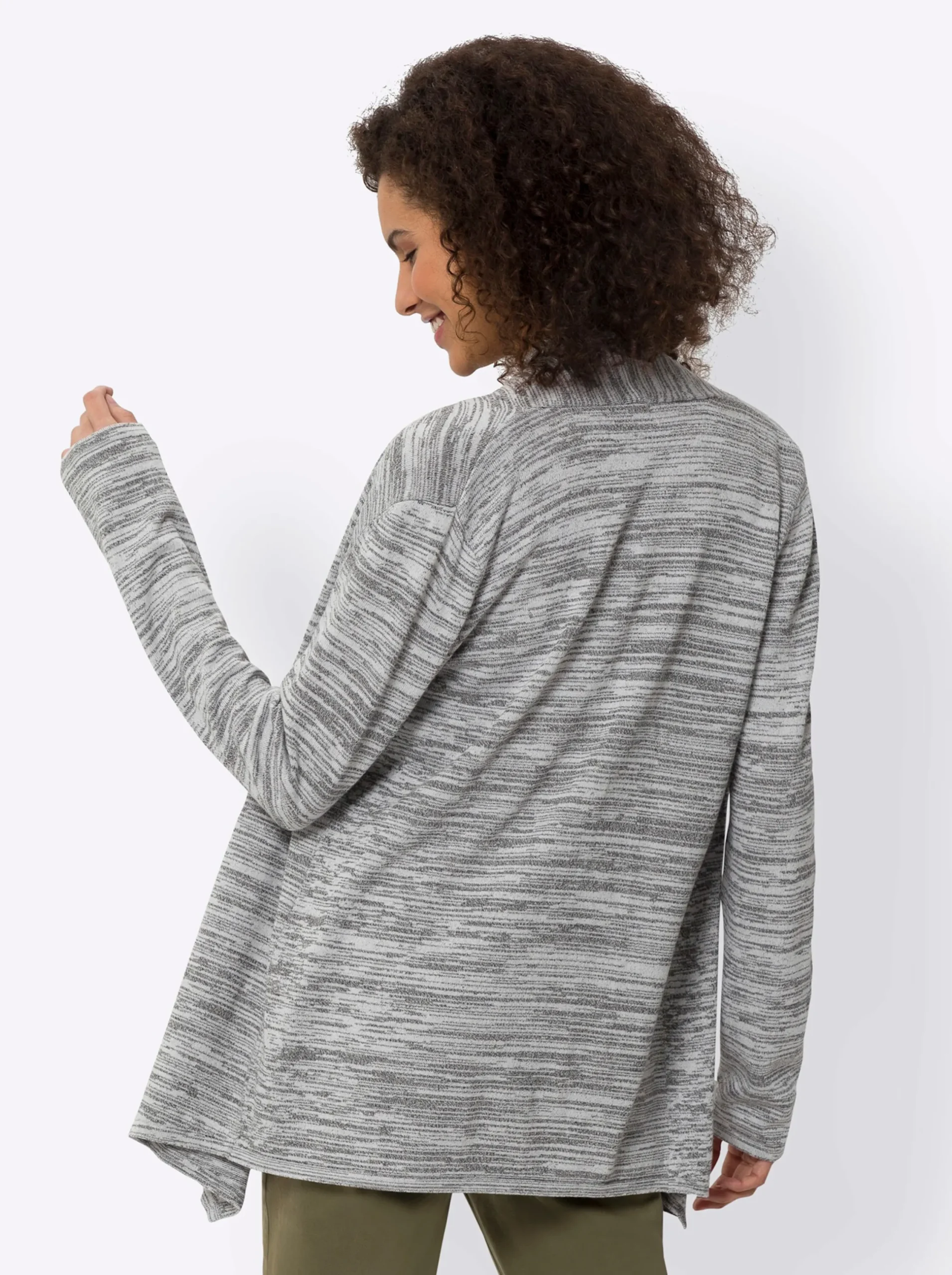 Strickjacken|heine Strickjacke mit Schalkragen grau-meliert