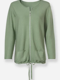 Strickjacken| Strickjacke mit Tunnelzug am Saum eucalyptus