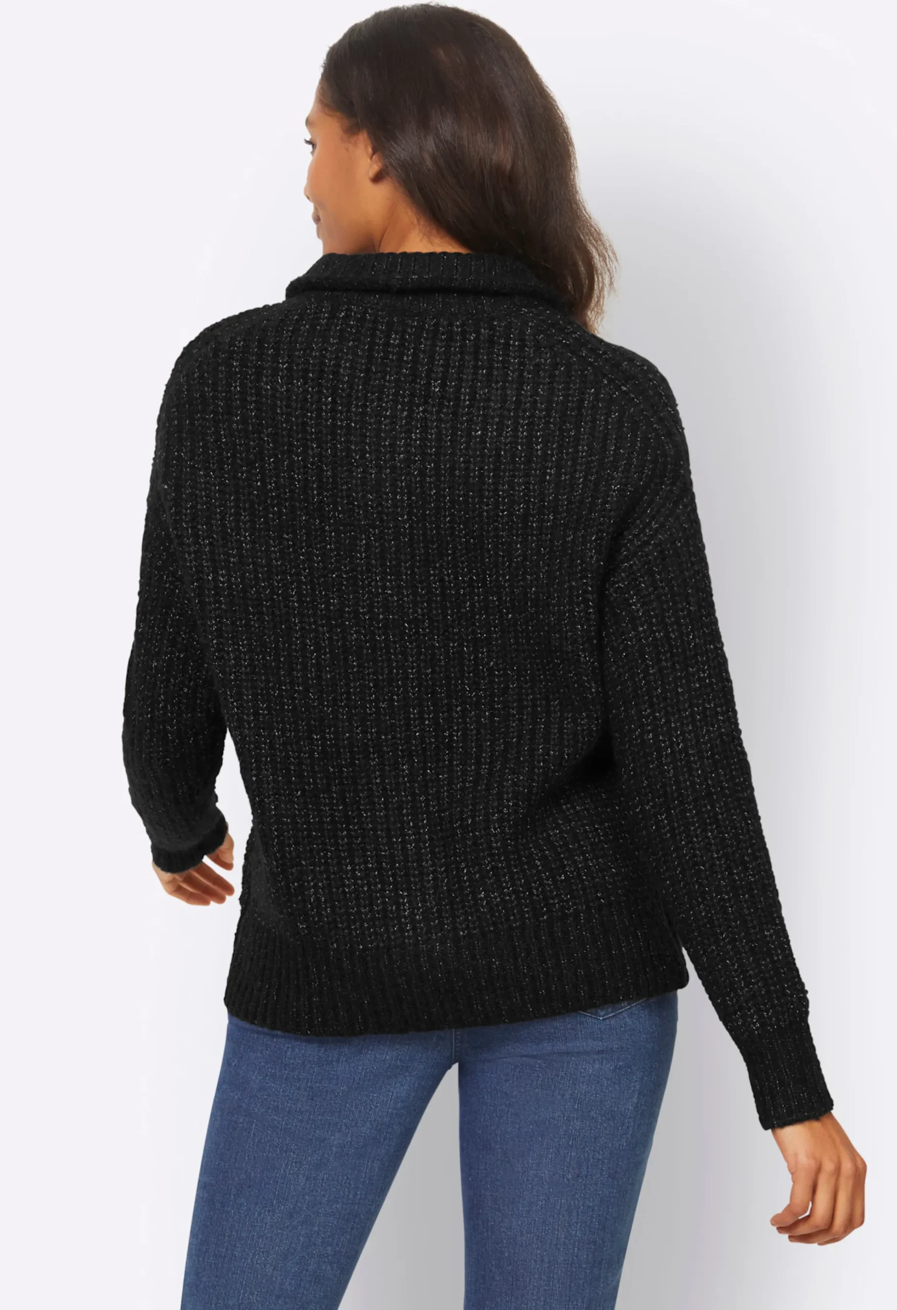 Strickjacken|heine Strickjacke mit variablem Kragen schwarz