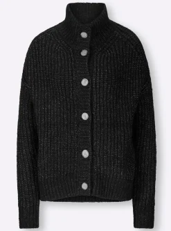 Strickjacken|heine Strickjacke mit variablem Kragen schwarz