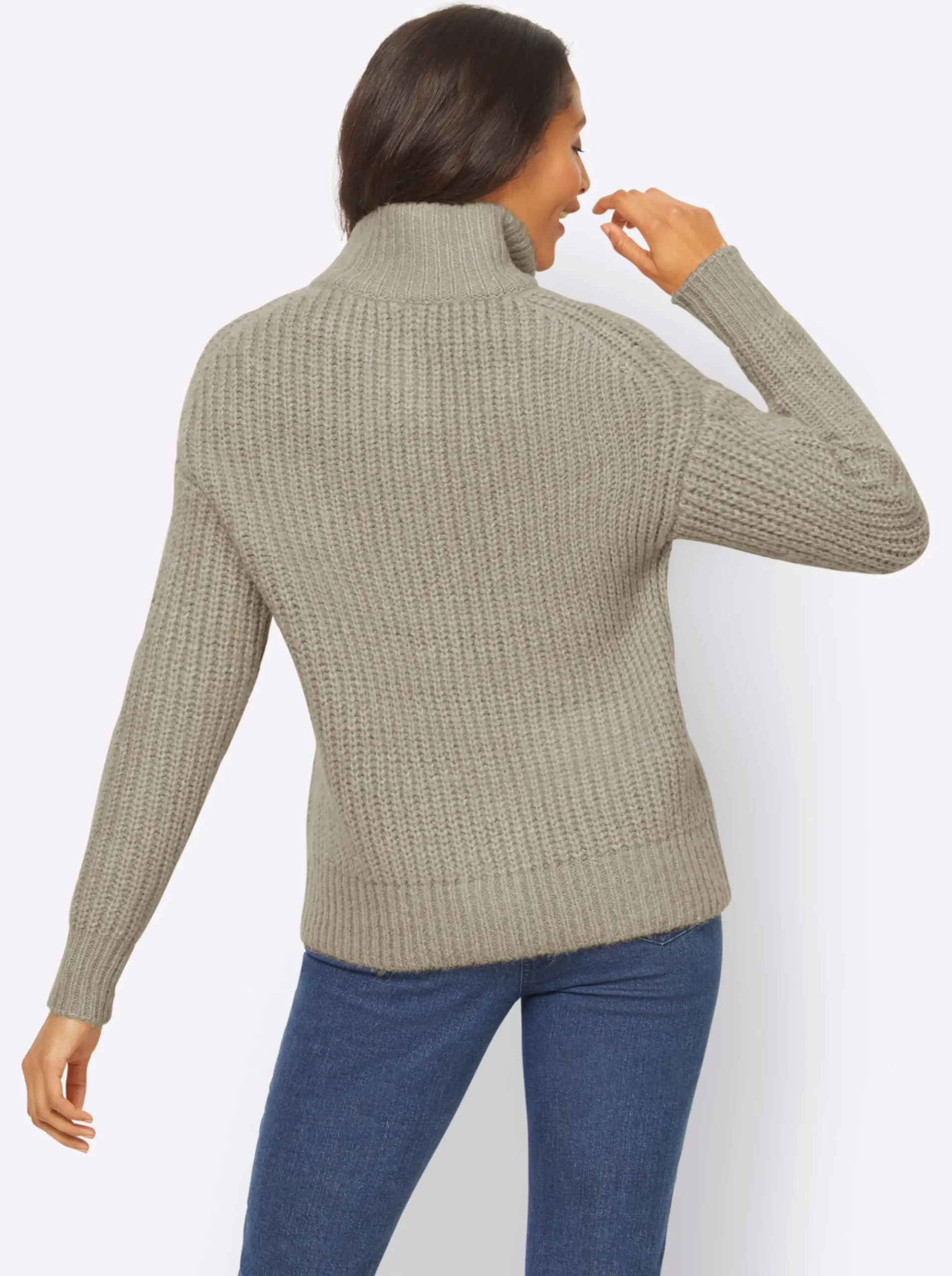 Strickjacken|heine Strickjacke mit variablem Kragen schlamm-meliert