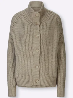 Strickjacken|heine Strickjacke mit variablem Kragen schlamm-meliert