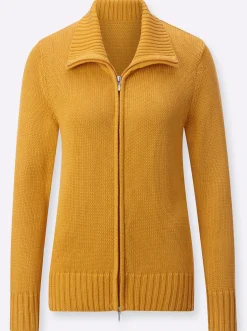 Strickjacken| Strickjacke mit 2-Wege-Reißverschluss maisgelb