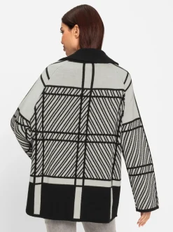 Strickjacken|heine Strickjacke mit 2-Wege-Reißverschluss schwarz-ecru-gemustert