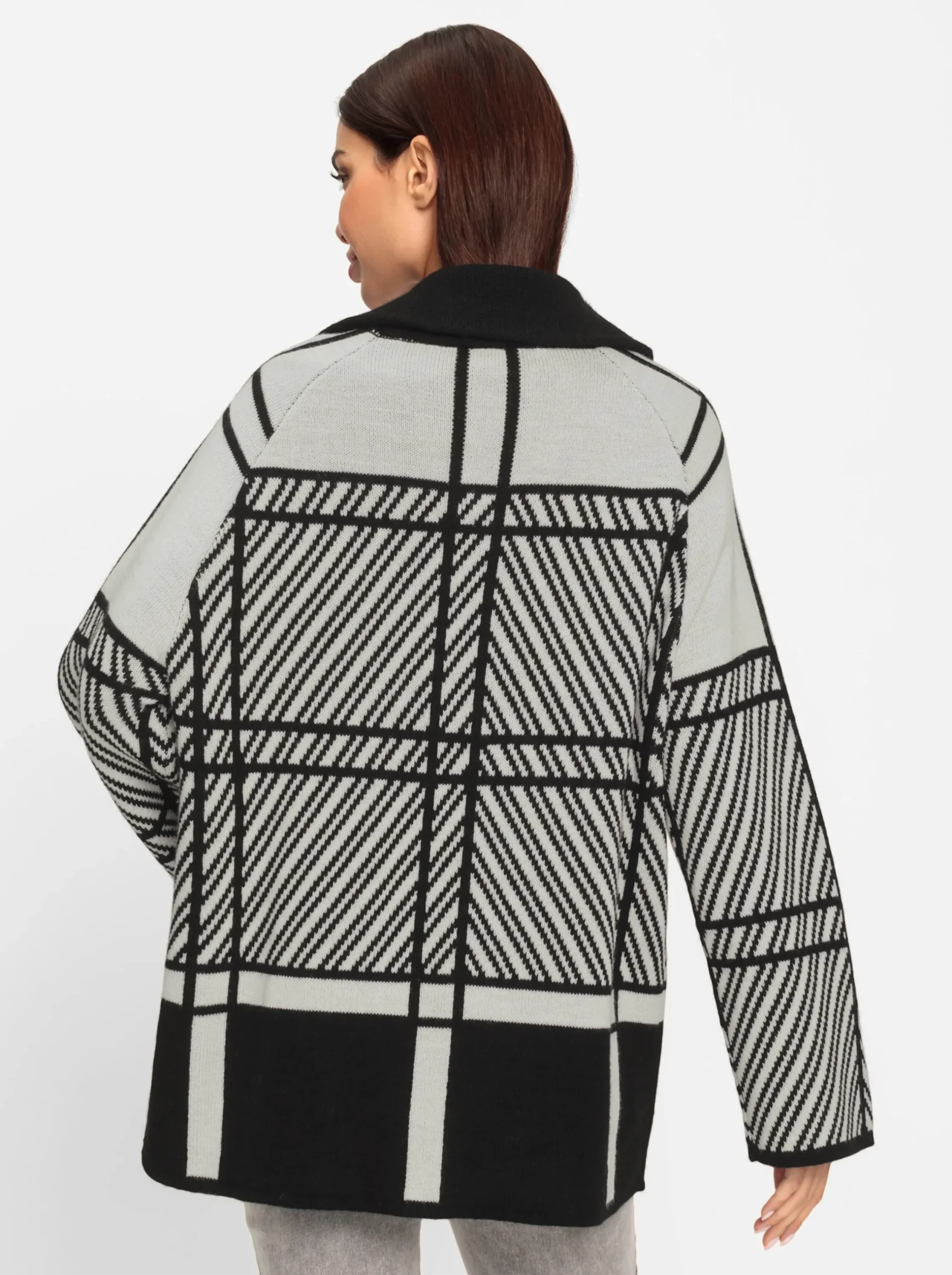 Strickjacken|heine Strickjacke mit 2-Wege-Reißverschluss schwarz-ecru-gemustert