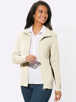 Strickjacken| Strickjacke mit 2-Wege-Reißverschluss wollweiß
