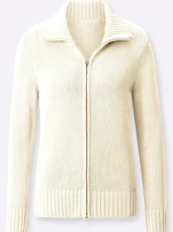 Strickjacken| Strickjacke mit 2-Wege-Reißverschluss wollweiß