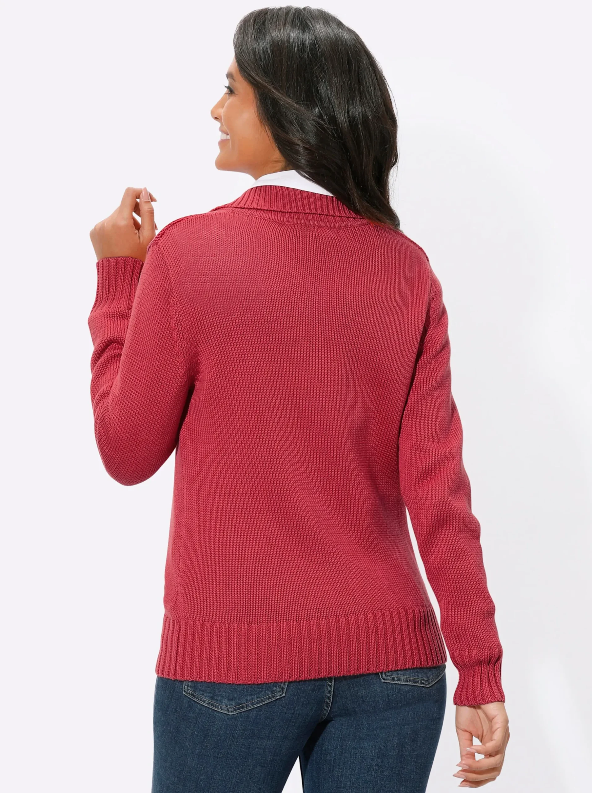 Strickjacken| Strickjacke mit 2-Wege-Reißverschluss korallenrot