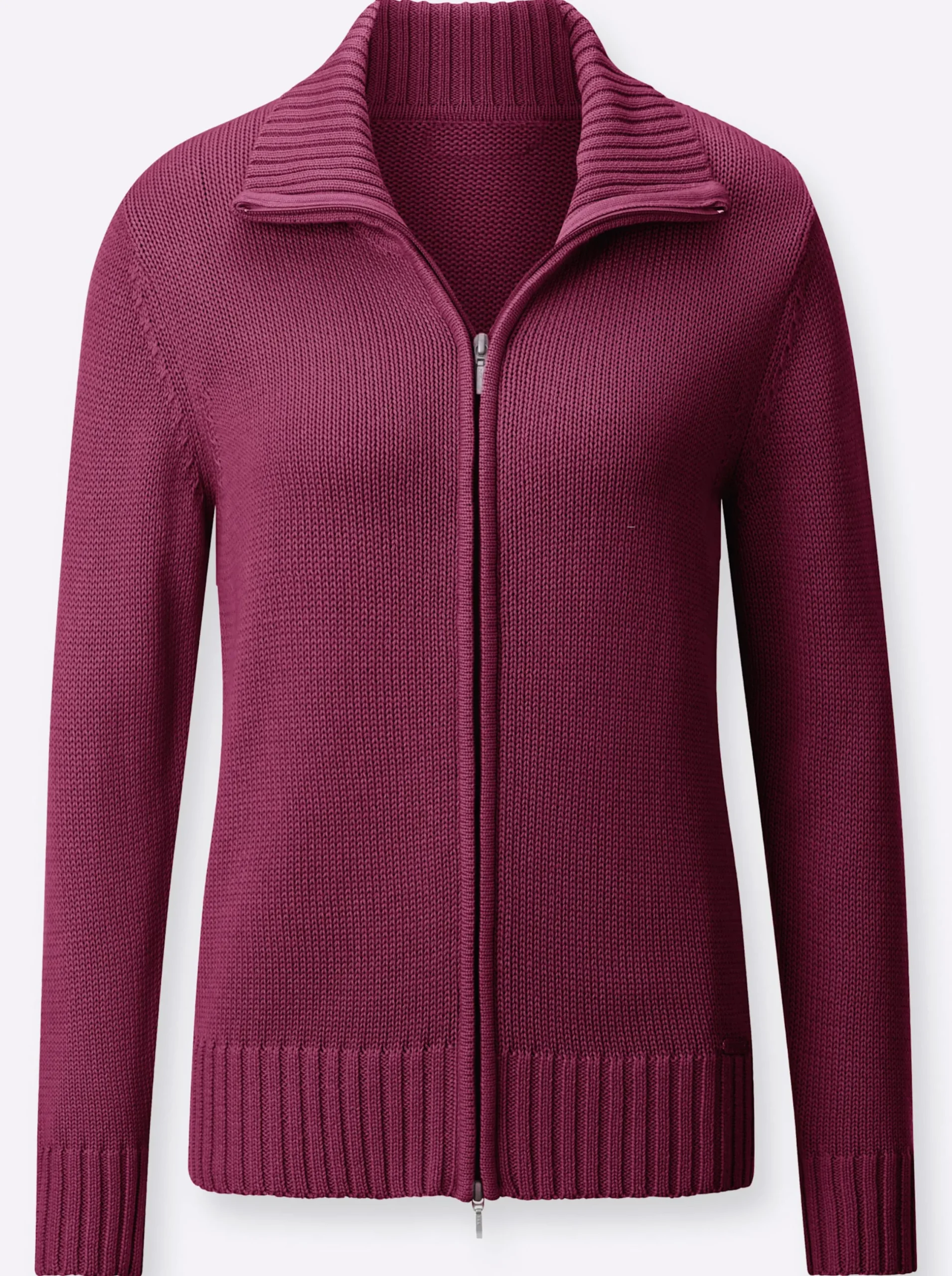 Strickjacken| Strickjacke mit 2-Wege-Reißverschluss fuchsia