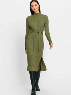 Kleider|heine Strickkleid oliv-champagner-meliert