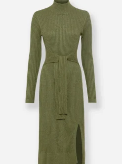 Kleider|heine Strickkleid oliv-champagner-meliert