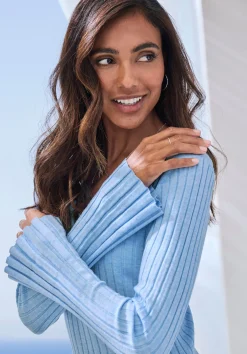 Kleider| Strickkleid blau-meliert