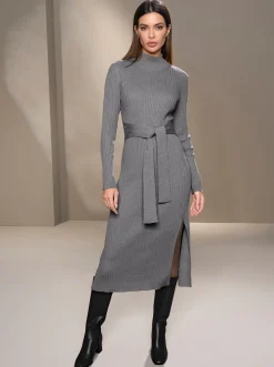 Kleider|heine Strickkleid grau-champagner-meliert