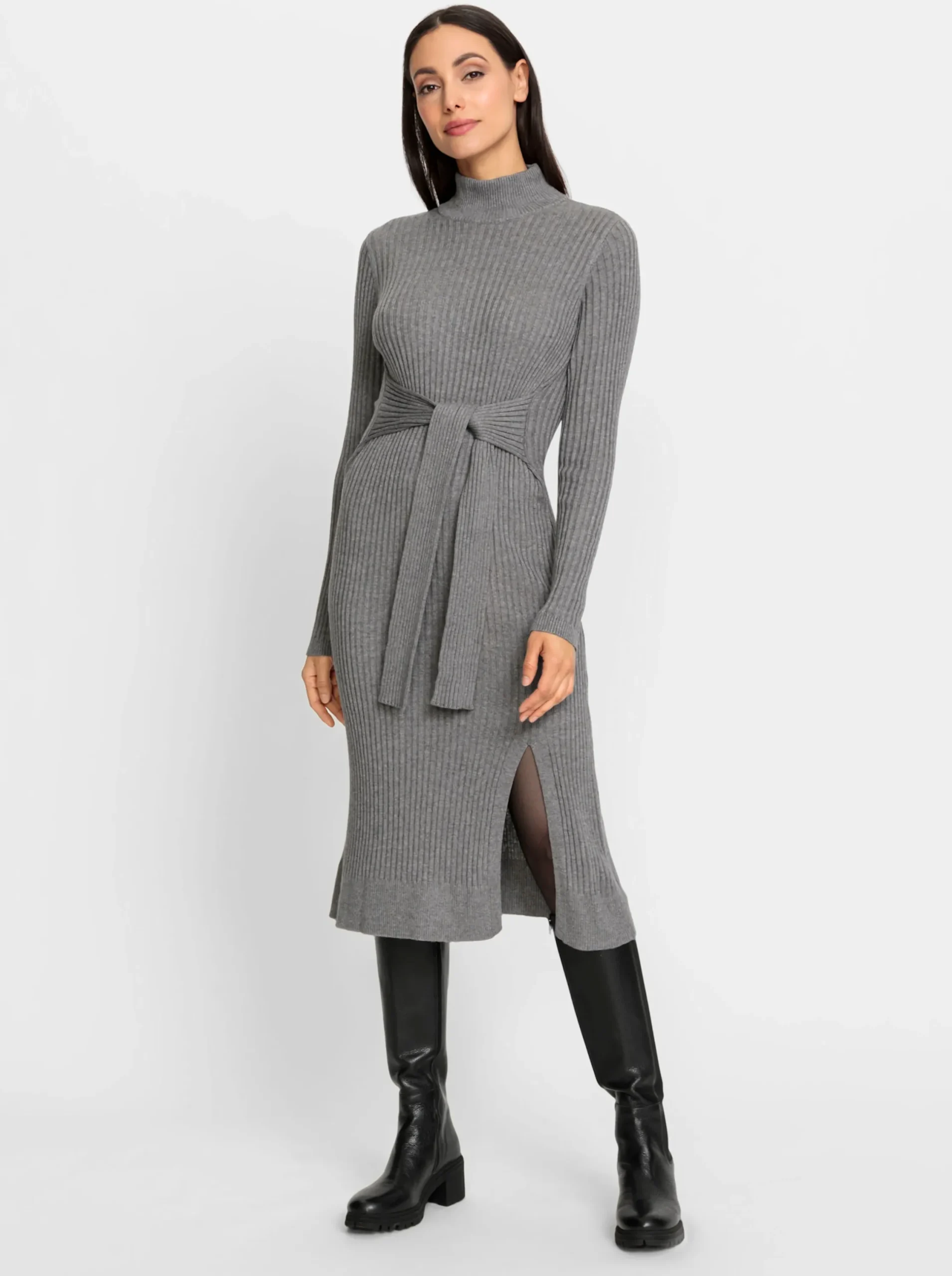 Kleider|heine Strickkleid grau-champagner-meliert
