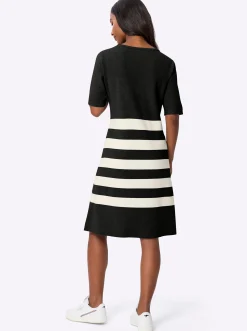 Kleider|heine Strickkleid in A-Form schwarz-ecru-geringelt