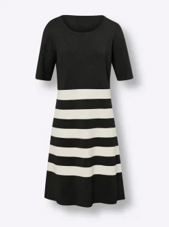 Kleider|heine Strickkleid in A-Form schwarz-ecru-geringelt