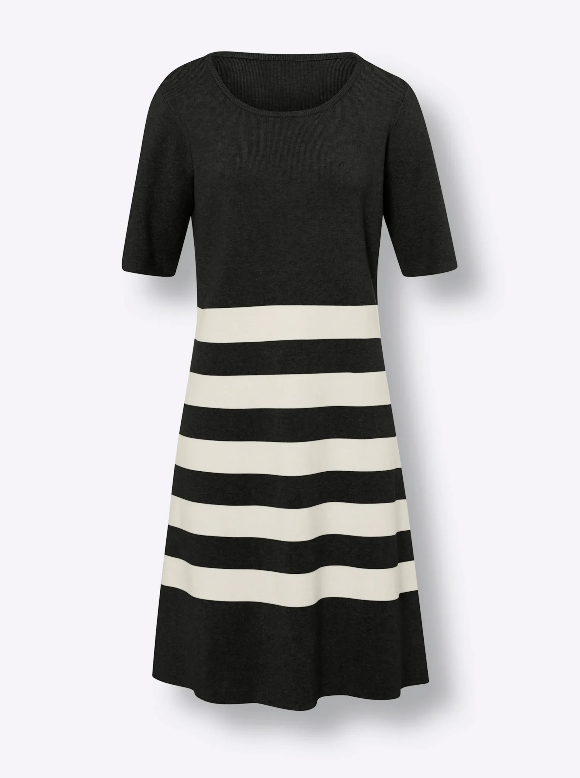 Kleider|heine Strickkleid in A-Form schwarz-ecru-geringelt