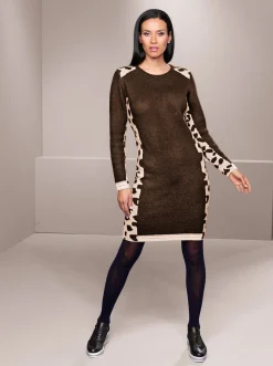 Kleider|heine Strickkleid mit Leo-Muster schoko