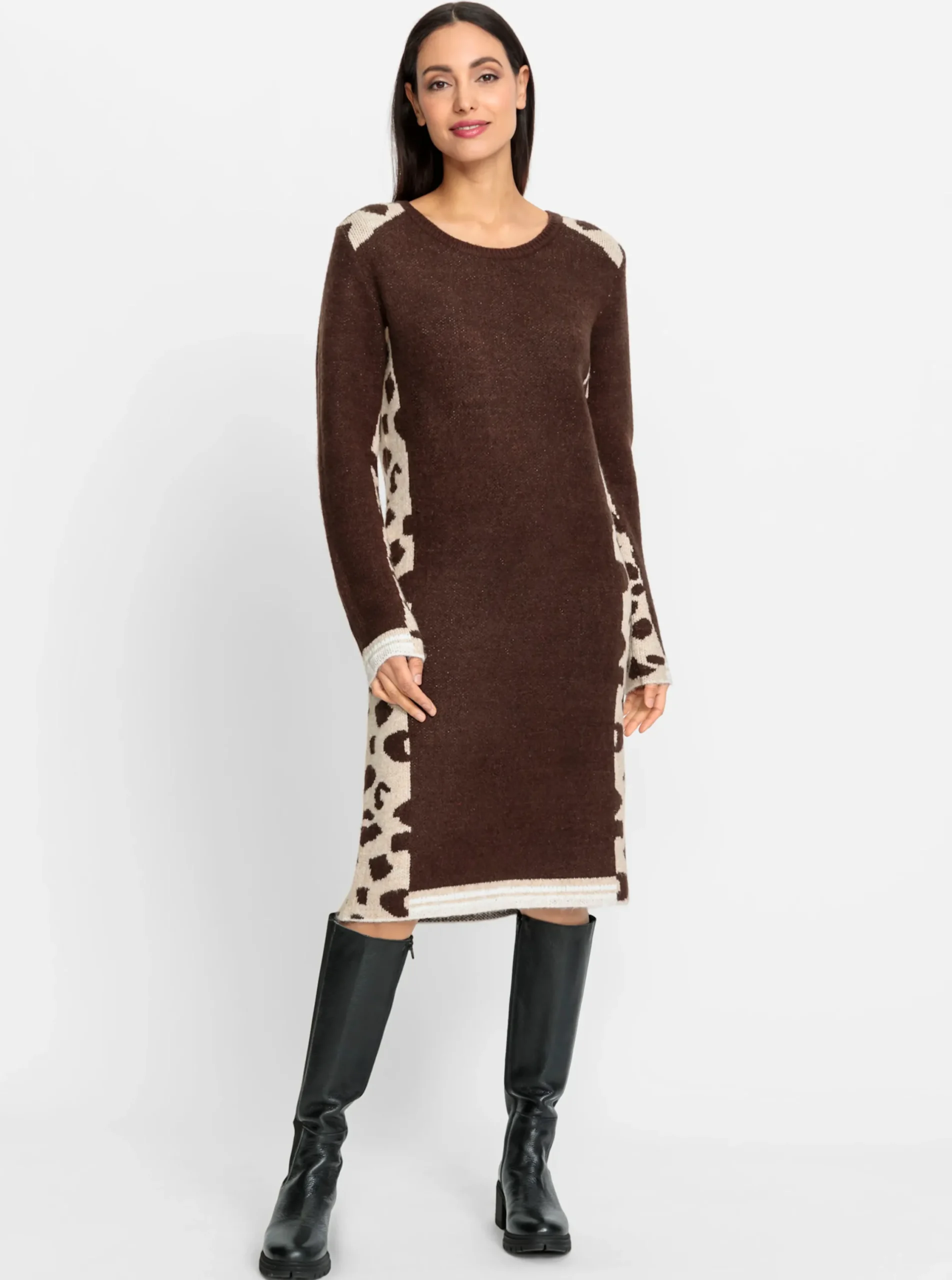 Kleider|heine Strickkleid mit Leo-Muster schoko