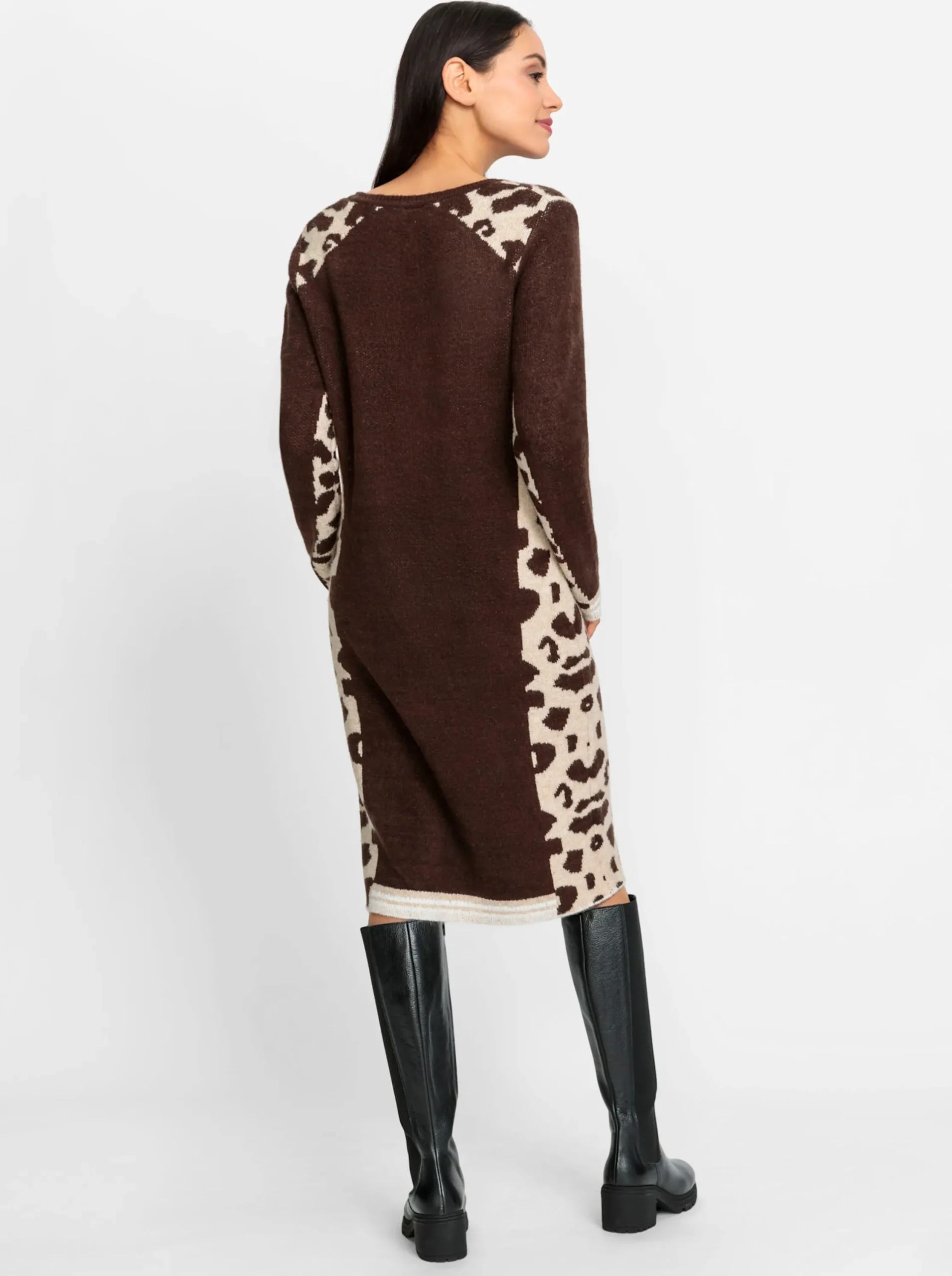 Kleider|heine Strickkleid mit Leo-Muster schoko