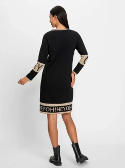 Kleider|heine Strickkleid mit Lettering-Muster schwarz-beige-gemustert