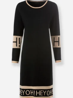 Kleider|heine Strickkleid mit Lettering-Muster schwarz-beige-gemustert