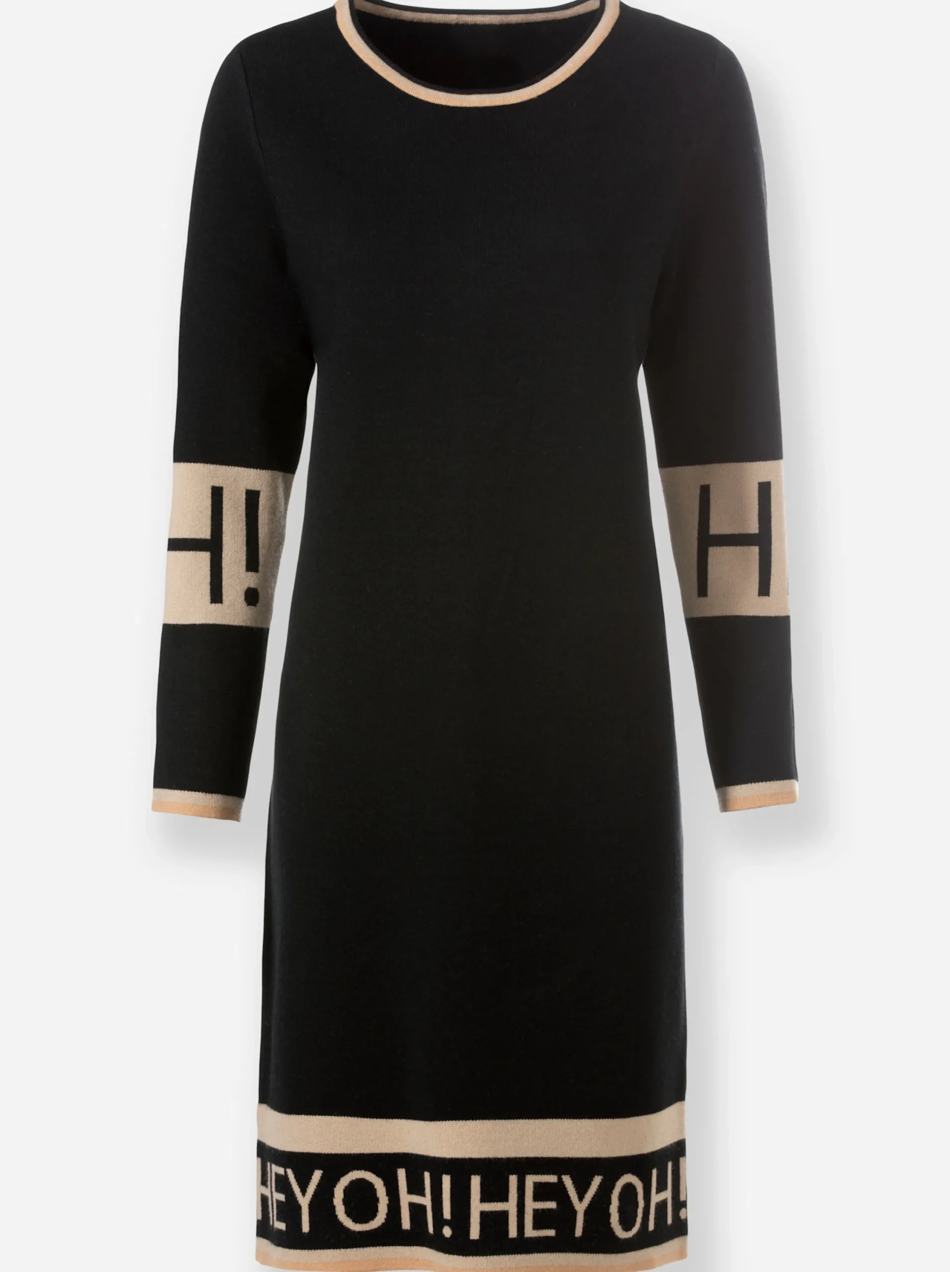 Kleider|heine Strickkleid mit Lettering-Muster schwarz-beige-gemustert