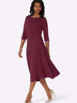 Kleider| Strickkleid mit Ärmeln in Volant-Optik bordeaux-champagner-gemustert