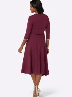 Kleider| Strickkleid mit Ärmeln in Volant-Optik bordeaux-champagner-gemustert