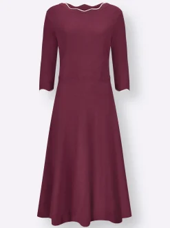 Kleider| Strickkleid mit Ärmeln in Volant-Optik bordeaux-champagner-gemustert