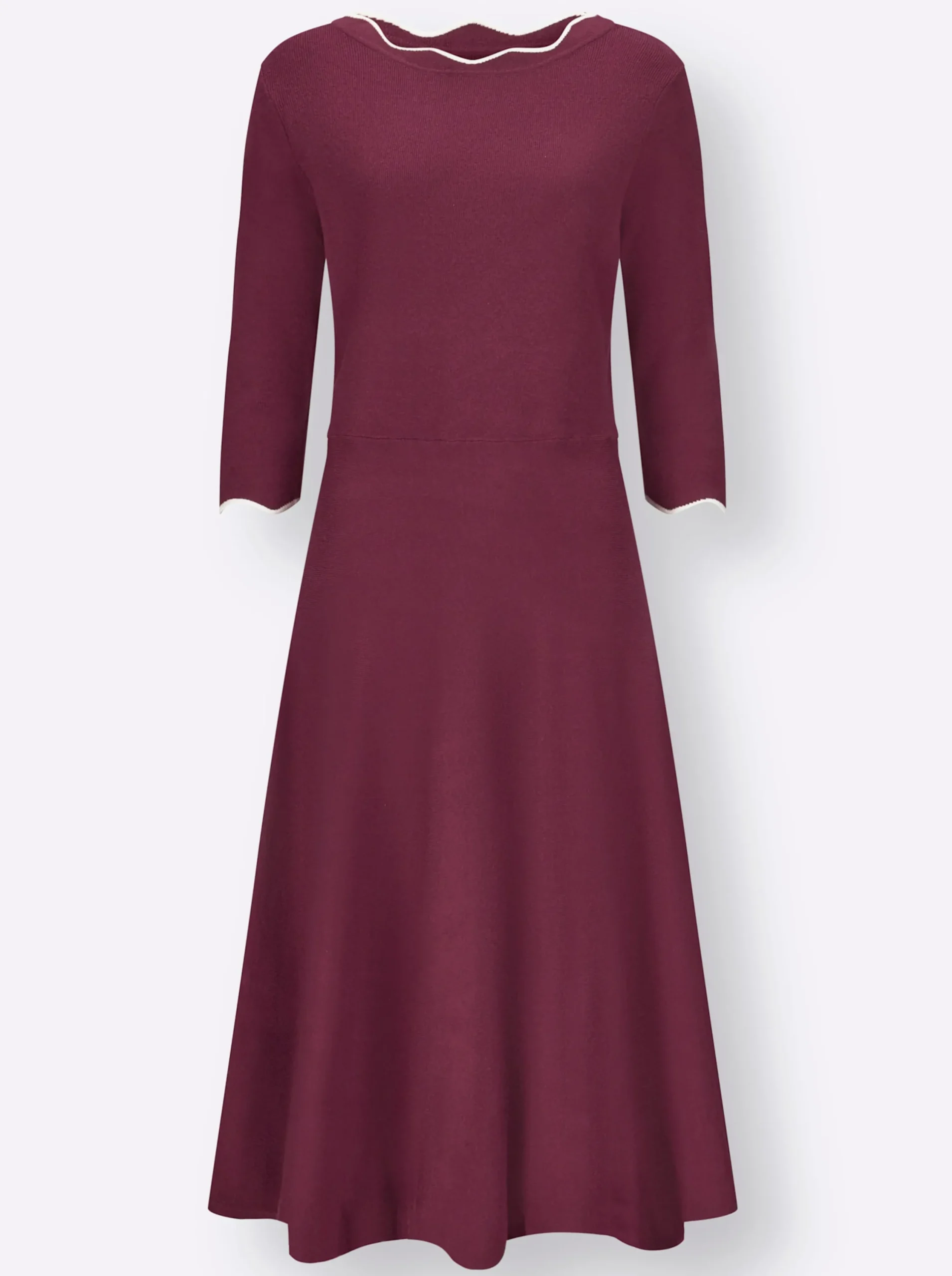 Kleider| Strickkleid mit Ärmeln in Volant-Optik bordeaux-champagner-gemustert